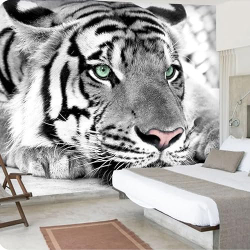 KoKoty Papier peint Soie 3D tigre animal noir et blanc-208 x 146 cm-XXL illusion d'optique Papier peint Déco Mural Tableaux Muraux Photo
