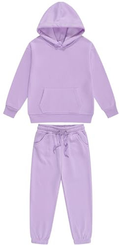 Aislor Completini Sportivi Bambino Ragazza 2 Pezzi Felpa con Cappuccio in Pile + Pantaloni Unisex Tuta da Ginnastica Jogging Trapstar Sportiva Set Autunno Inverno A Viola Chiaro 6-7 Anni
