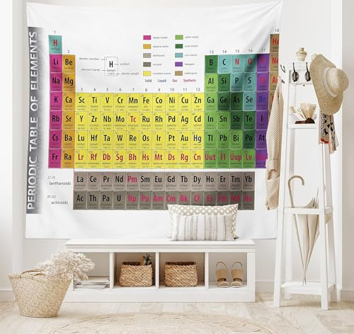 Pechiwuo Periodensystem Wandteppich Bunt Wandbehang Element Wandtuch Aesthetic mit Muster Wandteppiche 3D Tapisserie Tapestry für Schlafzimmer Wohnzimmer Wohnheim Deko 150 x 100 cm C442
