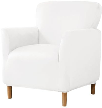 DEZYPZAM Sesselschoner | Elastisch Sesselüberwurf | Hussen Wannensesselhussen | Lounge Tub Sessel Stuhl Schonbezug | Accent Stuhlhussen Mit Armlehnen (Weiß)