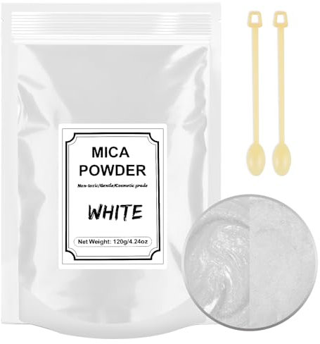 120g (4.24 oz) Mica Powder Pearlescent Color Pigment - Pigment Cosmetic Epoxy Resin Dye for Resin Dyes, Lip Gloss, Soap Making, Candle Making, Bath Bombs, Art Crafts and Nails (White)