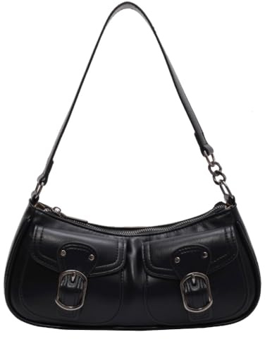 Kexpery Y2K Retro Pendlertasche mit zwei Taschen, PU-Leder, Vintage-Stil, einfache Unterarmtasche, große Kapazität, tägliche Umhängetasche
