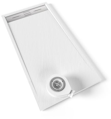 Moments of Glass SMC Duschwanne HIEMAL 70x140 cm Weiß RAL9016 extra flache robuste Duschtasse aus langlebigem SMC, ANTI-Rutsch-Oberfläche in Schieferoptik inkl. Ablaufgarnitur mit Edelstahl Deckel