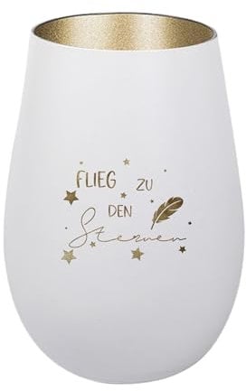 Der-Porzellan-Laden Windlicht mit Gravur Flieg zu den Sternen, Weiß Gold, Teelichthalter aus Glas mit Spruch, Tischdeko modern
