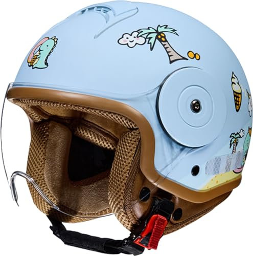 Kinder Motorradhelm Roller Helm jethelm mit Sonnenblende Niedlicher Helm Mädchen Rollerhelm Junge Mofa Helm für 5 Jahre - 12 Jahre Kid C,50-54CM