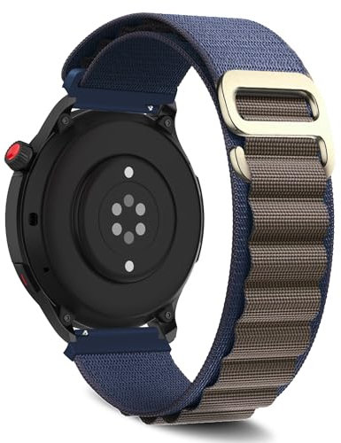 ZoRoll 22mm Correa para Amazfit Balance/Bip 6/Bip 5/GTR 4/GTR 3 Pro/3/2e, Pulsera de Nailon Ajustables Con Gancho G Correa de Repuesto para Amazfit Cheetah/Stratos 3/2/2s/Stratos - Gris & Azulado