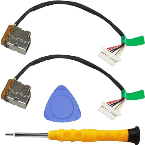 ZHUROUPU 2 Pcs DC Power Jack Cable Charging Port Replacement for HP Pavilion 799749-S17 799749-Y17 799749-F17 799749-T17, 7 Wire 8 Pin Cable Replacement with Pry Tool and Phillips Cross Screwdriver