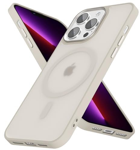 oakxco Magnetic Case for iPhone 13 Pro Phone Case Compatible with Magsafe, Slim Thin Clear Hard Shell Plastic & Silicone Rubber Bumper, Transparent Cute Mag Safe Cover for Women Girls, Beige Titanium