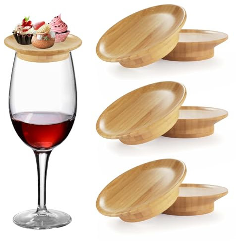 Cxqbsmy 6 Stück Weinglas Topper, Untersetzer aus Bambus, Wine Glass Charcuterie Topper, Weinglas Topper Holz, Weinglas Aufsatz Vorspeisenteller für Desserts, Familienessen & Partyzubehör