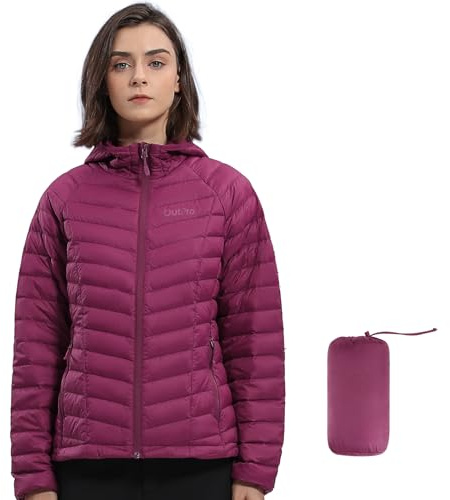 OutPro Daunenjacke Damen Leichte Packbare Übergangsjacke Warme Winterjacke mit Kapuze Outdoor für Frauen Warmes Polythermal-Futter mit Taschen für Freizeit Wandern Reisen