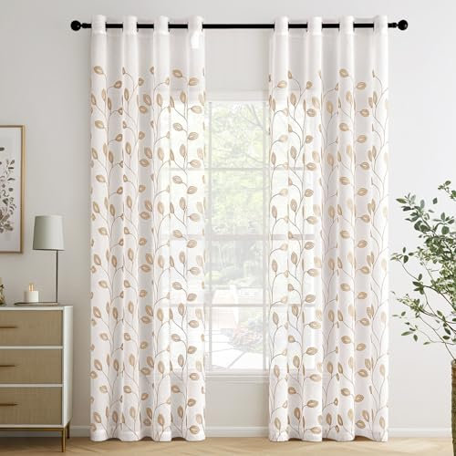 MIULEE Gardinen Voile Vorhänge mit Ösen Paneelvorhang für zu Hause, Wohnzimmer und Schlafzimmer 2er Set Beige 220x140 cm
