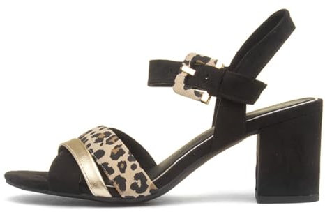 MARCO TOZZI Damen Sandalen mit Absatz Elegant Vegan, Schwarz (Black/Leo), 38 EU