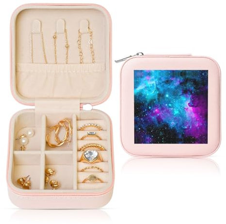 JEJEA Schmuckkästchen aus Leder mit Sternenhimmel-Aufdruck, für Damen, Schmuck-Organizer, Schmuckaufbewahrung, Geschenk für Frauen