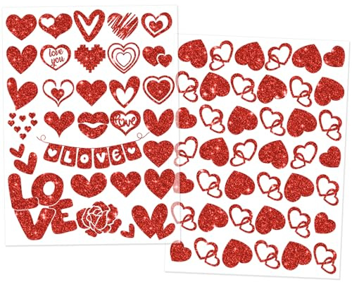HOWAF 219 Stück Herz Aufkleber Glitzer Rot Herz Sticker Herzen Aufkleber Selbstklebend Love Herzaufkleber Scrapbooking Dekoration Liebe Kinder Geburtstag Valentinstag Hochzeit