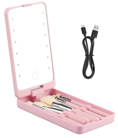 Pinceaux De Maquillage 5 Pièces, Avec Boîte De Rangement 1 Pièce Avec Miroir, Ensemble De Pinceaux De Maquillage Portables, Outils De Maquillage, Pinceaux De Maquillage De Voyage