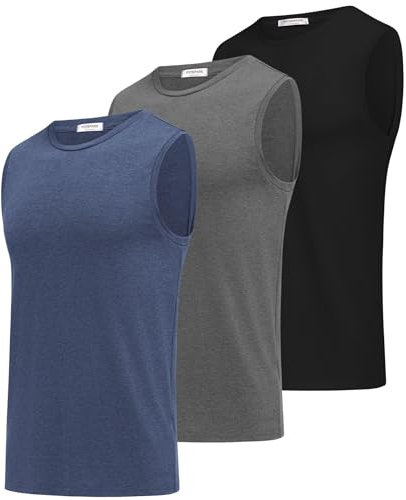 PINSPARK 3er Pack Tank Tops Herren Schnelltrocknend Laufshirt Atmungsaktiv Funktionsshirt Sleeveless Top Gym Sportshirt Sommer Achselshirt für Männer Navy Blau/Schwarz/Dunkelgrau M