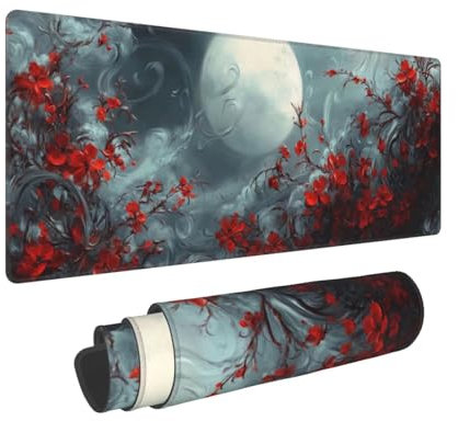 Mouse Mat XXL Extended Gaming Mouse Pad Computer Keyboard Durable 900x300mm Rose Under The Moon Large with Slip Rubber Base Stitched Edges Protecor Improved Precision Speed for Home Gaming Room L4716
