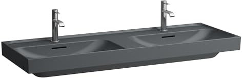 LAUFEN Meda Doppelwaschtisch, unterbaufähig, 1300x460mm, 3 Hahnlöcher je Becken, mit Überlauf, H8141127581081, Farbe: Graphit matt
