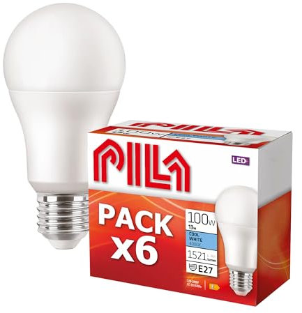 PILA 6er-Pack High Flux-LED-Lampen, Fat-Sockel (E27), 13 W (= 100 W Glühlampe), 1521 Lumen, nicht dimmbar, neutralweißes Licht (4000 K), CRI80, 15.000 Stunden Lebensdauer