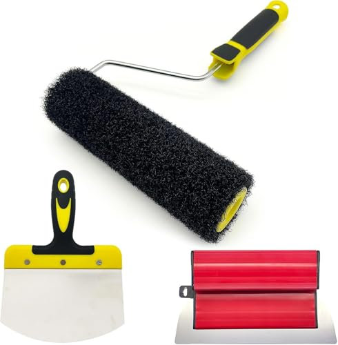 Hanured® 3 Pièces Couteau à enduire, 25cm lame a lisser, Rouleau a enduire et spatule inox, pour les cloisons sèches, panneaux muraux, plafonds