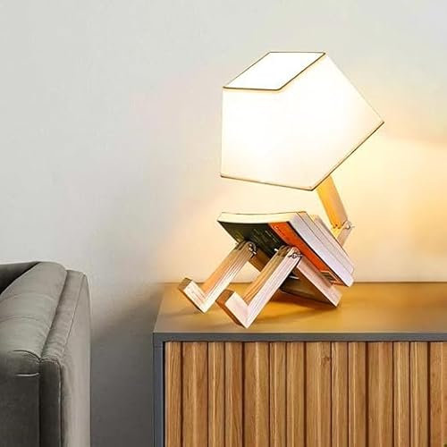 Nette Schreibtischlampe, einzigartige dimmbare Roboter Nachttischlampen, Spaß Funky Leseschreibtisch Lampen für Nachttisch, Schlafzimmer, Kinderzimmer, Wohnzimmer, (quadratischer Lampenschirm)
