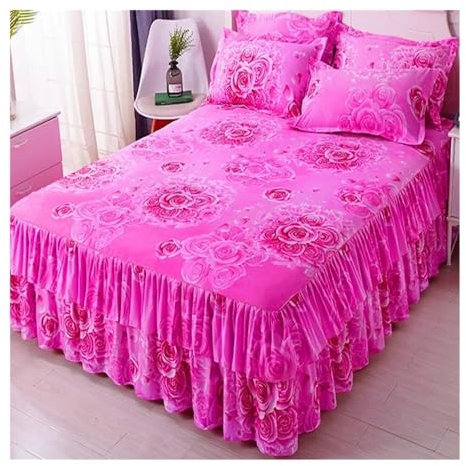 MOVDARL 150 x 180 x 200 cm gonne letto stile principessa copriletto con gonna US Euro biancheria da letto liscio Twin Queen King Size (colore 19, 2 federe)