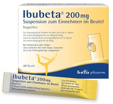 Ibubeta 200 mg Suspension zum Einnehmen im Beutel, trinkfertig - 20 x 10ml | bedarfsgerecht dosiertes Ibuprofen 200 mg - zur Behandlung von Schmerzen & Fieber - Erwachsene & Kinder ab 6 Jahren