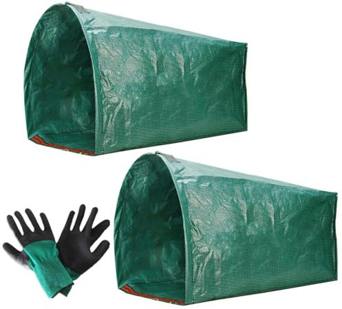 Sacchetti da giardino – 2 pezzi raccoglitore di foglie con guanti | Sacchetti riutilizzabili per rifiuti da cortile | Paletta riutilizzabile per giardino, patio, pulizia del , tagliata