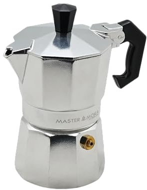 AKINDA Home - Caffettiera classica in alluminio cromato da 1 tazza con manico bakelite Master Moka - caffettiera 1 tazza - moka classica - moka alluminio - mini caffettiera - caffettiera cromata