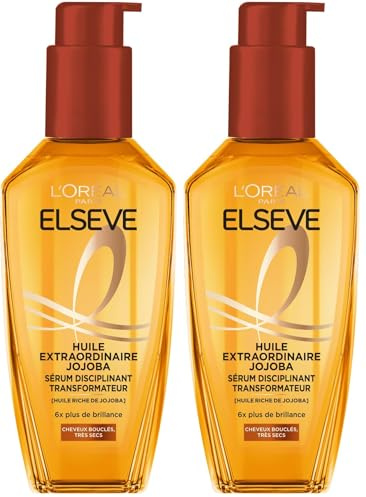 L'Oréal Paris - Sérum Disciplinant Transformateur - Soin Sans Rinçage - Nutrition Profonde - Enrichi en Huile de Jojoba - Pour Cheveux Bouclés Très Secs - Elseve Huile Extraordinaire -100 ml