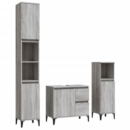 Massbinet 3-TLG. Badmöbel-Set Grau Sonoma Holzwerkstoff Einfache Mode Stil Badezimmerschrank Badezimmermöbel