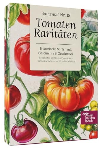 Magic Garden Seeds - Tomaten Raritäten Saatgut-Box mit 9 historischen Sorten - bunte, aromatische & samenfeste Tomaten für Garten, Hochbeet & Topf - mit Geschichte & Geschmack