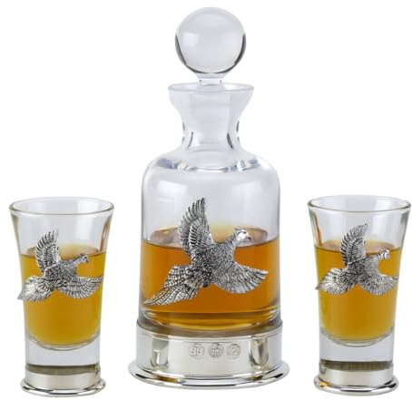 Pinder Bros Ltd Pewter Based Pheasant 3 PCE Mini Decanter Set