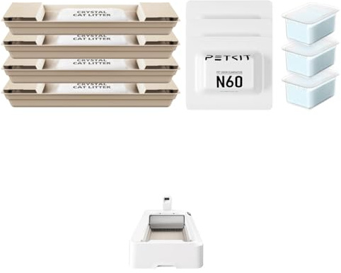 PETKIT Odour Eliminator N60 (3 Packs) and Crystal Cat Litter with Tray Set (4 Packs) for PUROBOT Crystal Duo Self Cleaning Cat Litter Tray with AI Camera