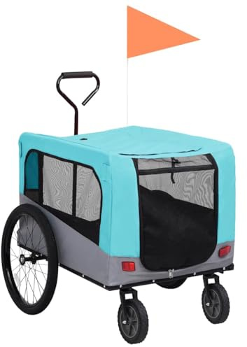 Nqyjm 2-in-1 Fahrradanhänger für Hunde und Buggy Blau und Grau für Hunde, Katzen