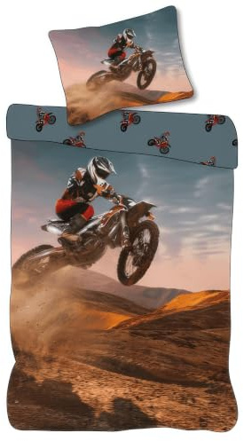 KK SHOPPING Versandhandel Klaus Kolodzie Bettwäsche Set Motocross Dirtbike Jump 2 TLG 135x200cm 100% Baumwolle Öko Tex Standard 100 Zertifiziert