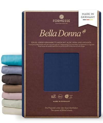 Bella Donna Jersey edles Spannbettlaken: Blickdicht, glatt, kein Pilling | FORMESSE Farbe Marine; 120x190-130x220cm, bis 30cm; 97% Baumwollzwirn, 3% Elastan; Aloe vera&Arganöl, intensive Farben