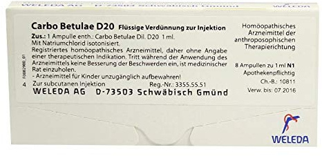 CARBO BETULAE D 20 Ampullen 8X1 ml