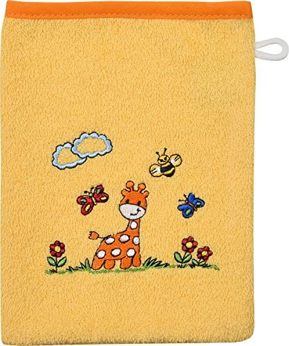 Wörner Kinder-Waschhandschuh Giraffe Walk-Frottier gelb Größe 15x20 cm