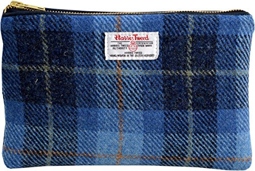 Vagabond Bags Harris Tweed Blue Check Large Cosmetic Bag Kulturtasche, 24 cm, Blau (Mid Blue)