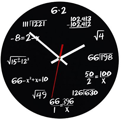 VORCOOL Mathematik Wanduhr Kreative Wohnzimmer Wanduhr Runde Mathe Uhr Wanduhr aus Holz für Klassenzimmer Haus Dekoration Lehrer Studenten Geschenk, 12inches, Wanduhr Schwarz