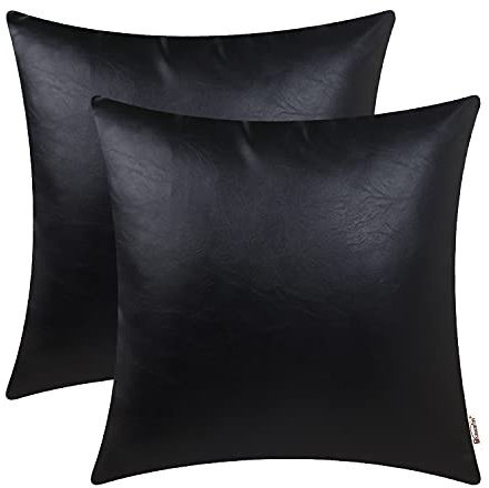 Brawarm Kissenbezüge aus Kunstleder, Leder-Kissenbezüge, einfarbig, für Couch, Bett, Sofa, Garten, Zuhause, dekorativ, Schwarz, 50,8 x 50,8 cm, 2 Stück