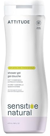 ATTITUDE Body Wash for Sensitive Skin, EWG Verified Shower Gel, Soothing Oat, Dermatologically Tested, Plant and Mineral-Based, Vegan Personal Care, Chamomile, 473 mL