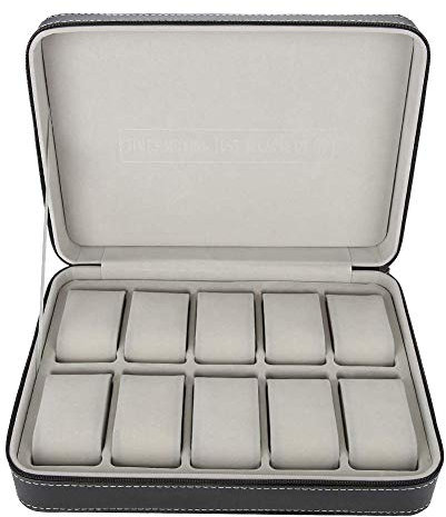 Scatola Porta Orologi,10 Slot Custodia in Legno per Orologi, Pad Rimovibili, Chiusura con Cerniera in Metallo, Supporto per Orologi Custodia
