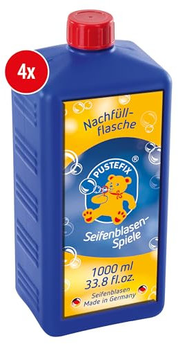 Pustefix Nachfüllflasche Maxi I 4 x 1000 ml Seifenblasenflüssigkeit I Bubbles Made in Germany I Seifenblasen für Hochzeit, Kindergeburtstag, Polterabend I Seifenblasen für Kinder & Erwachsene