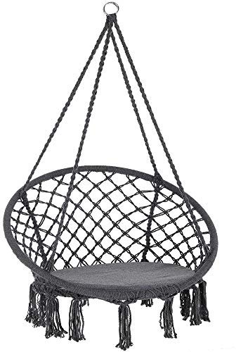 Detex Silla Colgante Redonda con Cojín Interior Exterior Ø 61cm Hamaca Columpio Balcón Terraza Antracita