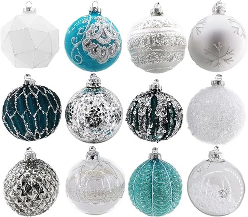 My-goodbuy24 Premium Weihnachtskugeln 12-teiliges Set Echtglas Glaskugeln Weihnachten Weihnachtsdeko Tannenbaumkugeln Glas Christbaumkugeln Weihnachtsbaum (A 8)
