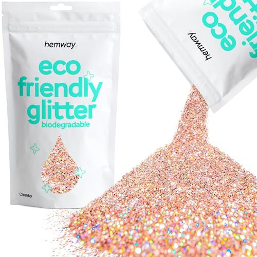 Hemway Eco Friendly Biodegradable Glitter - Rose Gold Holographic | Chunky Plant-Based Metallic Flakes for Arts & Resin Crafts | Bio Supplies for Festival, Hair, Face, Body & Nail Art | 100 g
