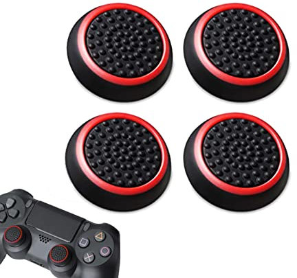 4 Pro Thumb Grips Caps Compatible with PS4 - PS5 Joystick Controller (Red)