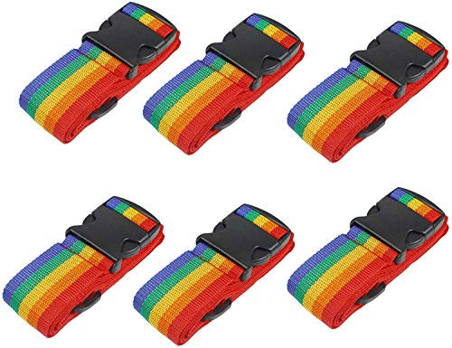 ProLeo 6 stück Gepäckgurt Einstellbare Kofferband, rutschfest Kreuz Lang Koffergurt, Travel Accessories Kofferband Für Die Reise, Koffer Mehrfarbig (Regenbogen)